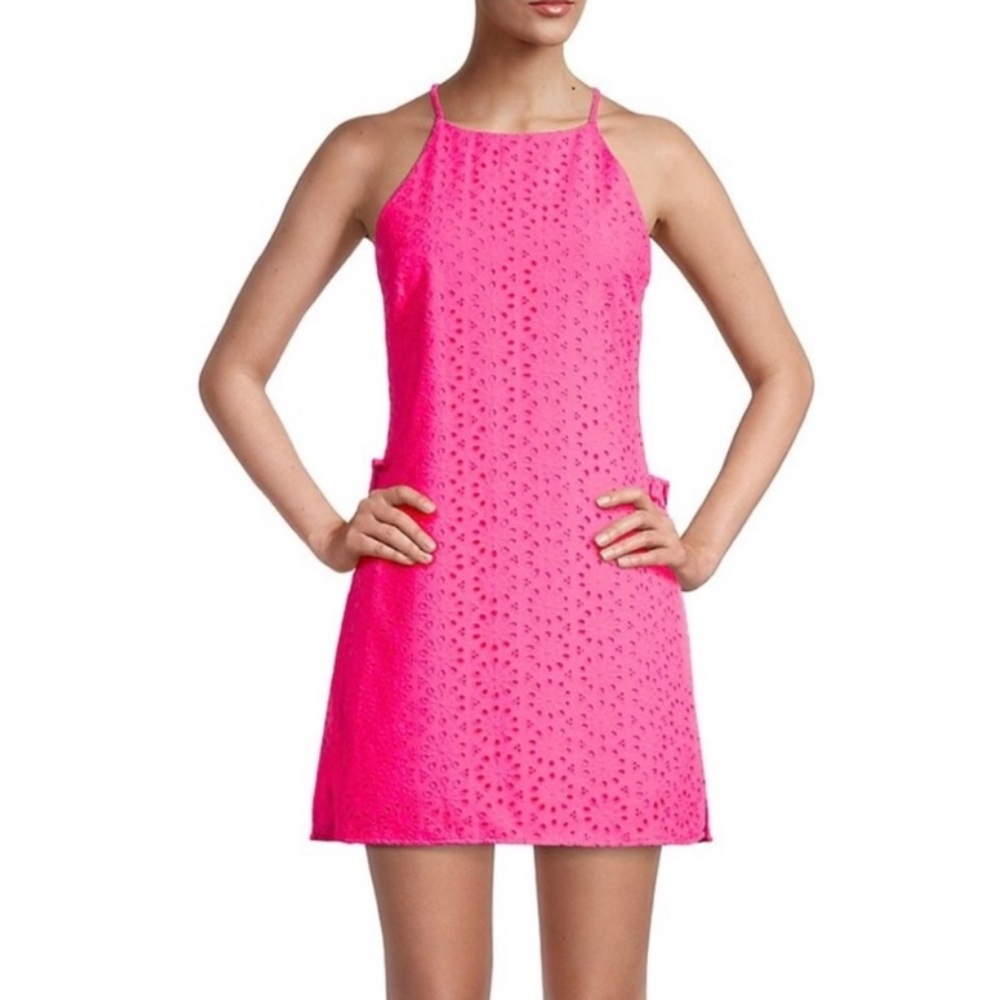 Lilly Pulitzer Pearl Romper Raz Berry Neon Sunburst Eyelet